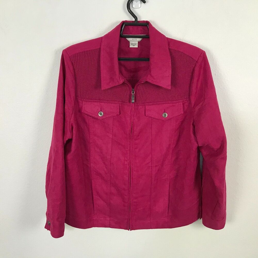 Allison Dailey Lightweight Jacket Petite Size‎ 14P Fuchsia Pink Zip Front Womens